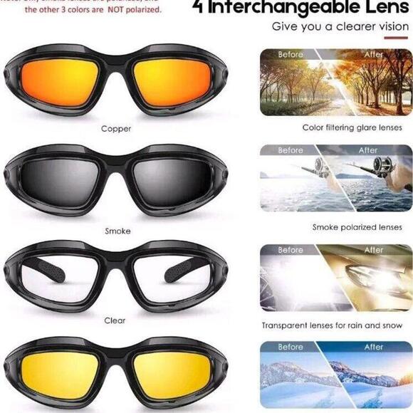 Belinous Polarized Motorcycle Glasses Sunglasses Goggles Interchangeable Lenses - Picture 2 of 11